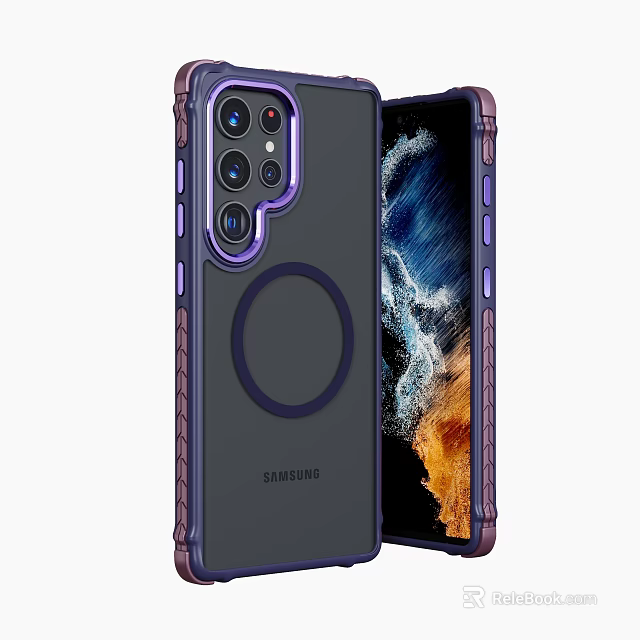 Samsung Protective Phone Case With Purple Border Magnetic Ring And Textured Design 3d model 