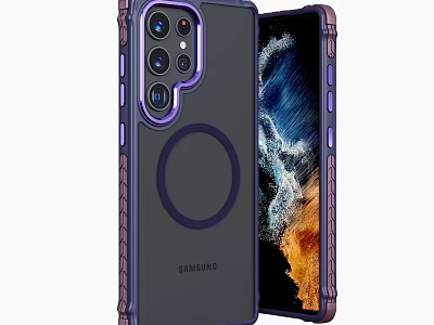 Samsung Protective Phone Case With Purple Border Magnetic Ring And Textured Design 3d model