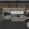 Modern Bar Interior Design With Counter Stools Bottle Shelves And Hanging Lights 3d model