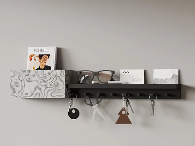 Modern Wall Decor Shelf With Hooks Keys Scissors Cards And Book Organizer 3d model