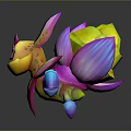 Colorful Fish Like Game Movie Character With Pink Yellow Blue Fins And Green Spots