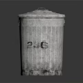 Metal Trash Can With Lid And Textured Surface Worn Appearance For Household Use