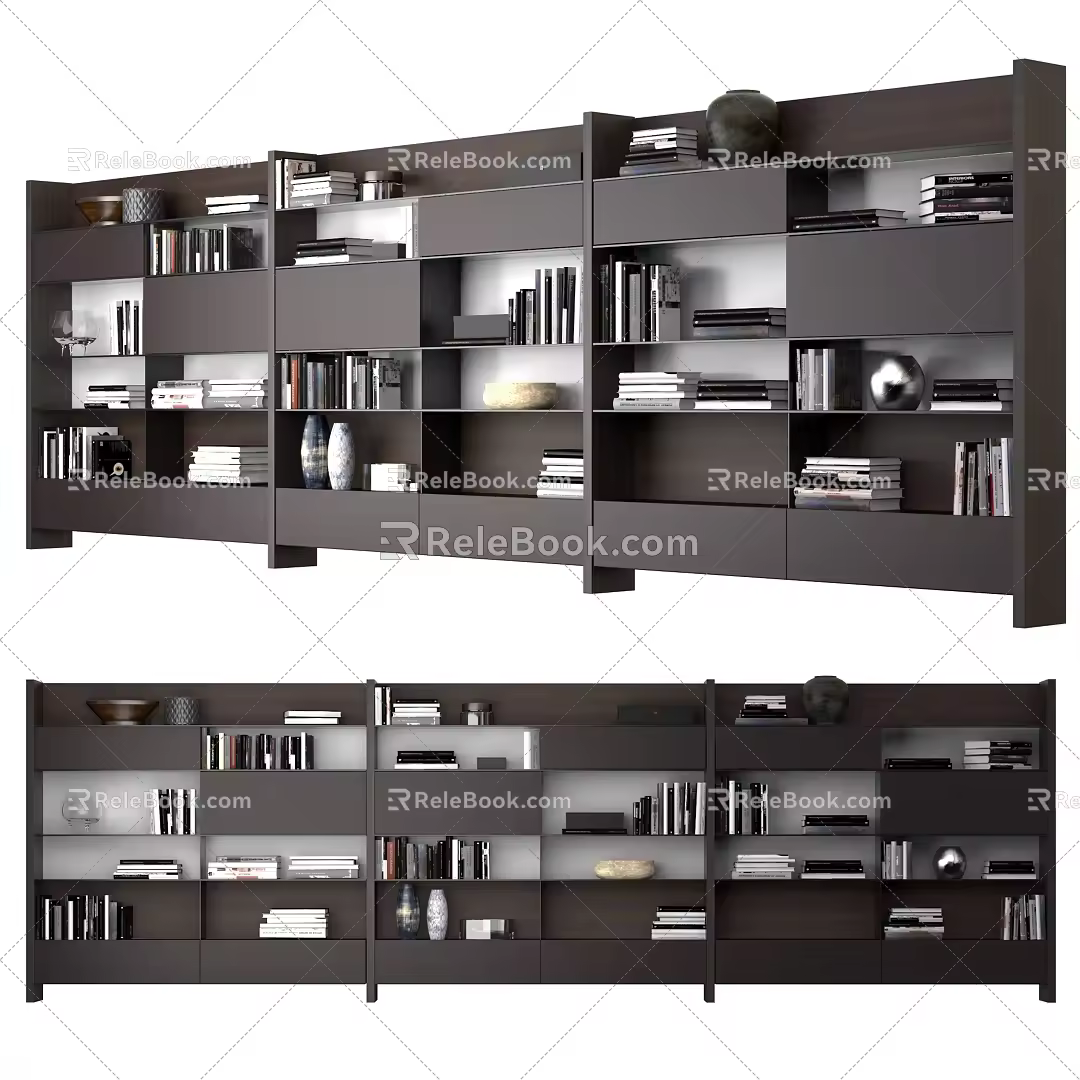 Modern bookcase bookshelf background wall 3d model