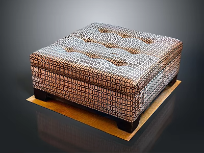 Square Geometric Pattern Tufted Ottoman With Black Legs And Wooden Base 3d model