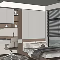 Modern Tatami Bedroom Interior With Platform Bed Desk Chair And Window Blinds