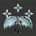 White Haired Character In Black Kimono Outfit With Icy Wings And Star Shaped Ice Crystals