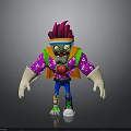 Cartoon Zombie Character With Pink Spiky Hair Colorful Headband And Purple Patterned Shirt