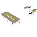 Office Conference Table With Light Wooden Top Green Panel And Ergonomic Chairs