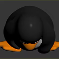 Cute Penguin Stuffed Doll With Black White Body And Orange Feet Sitting On Gray Background