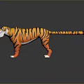 3D Cartoon Tiger Model With Orange Black Stripes White Paws Belly Friendly Expression Dark Background