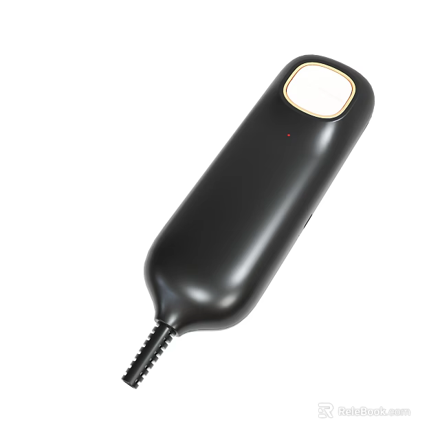 Black Handheld Device With White Circular Top And Connected Cable Design 3d model 