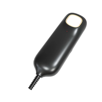 Black Handheld Device With White Circular Top And Connected Cable Design 3d model