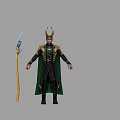 Game and Movie Character Loki in Horned Helmet Green Cape Black Gold Outfit With Scepter