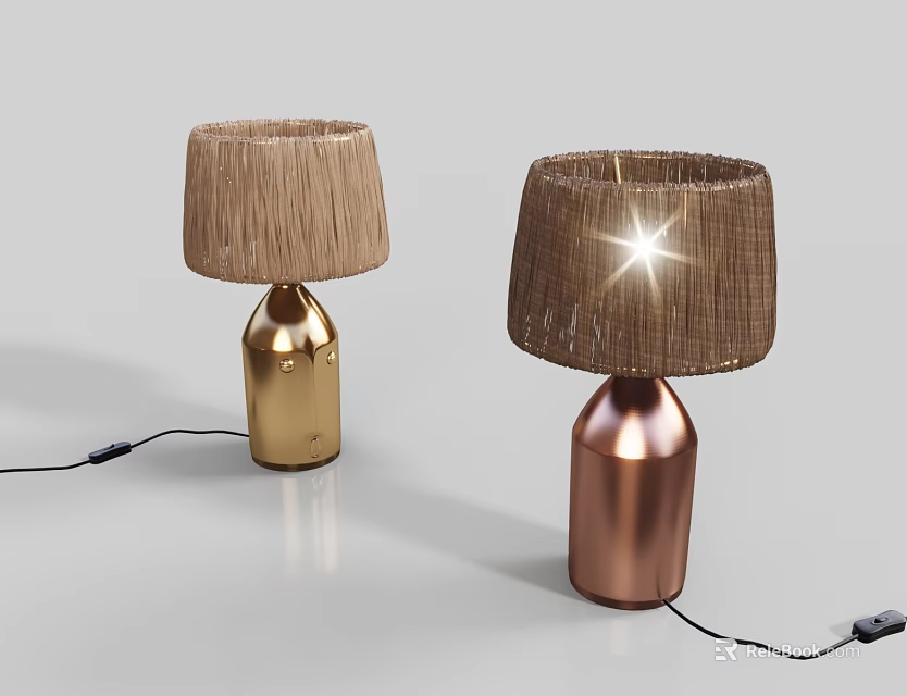 Modern Table Lamps With Gold Copper Bases And Woven Illuminated Shades 3d model 