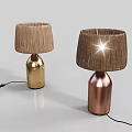 Modern Table Lamps With Gold Copper Bases And Woven Illuminated Shades