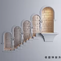 Greek Mythology Style Decorative Ornament Set with Statues on Stone Steps and Arches