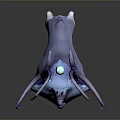 3D Mythical Creature With Blue Fur Purple Horns And Green Orb On Head