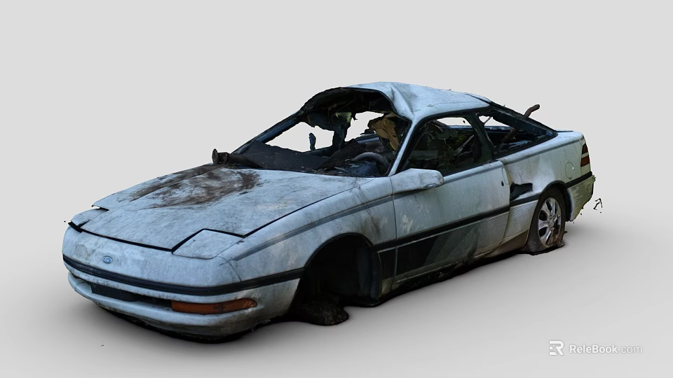 Abandoned Wrecked Car With Damaged Body Rusty Exterior And Broken Windows 3d model 