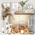 Elegant Home Decorative Ornament Set with Dried Pampas Grass Vases Table Lamp Candles and Books