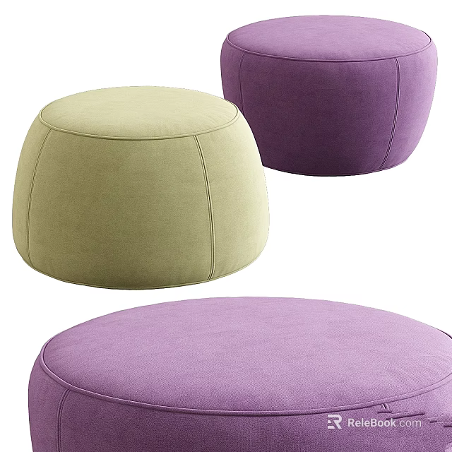Round Light Green And Purple Fabric Ottomans For Modern Living Room Decor 3d model 