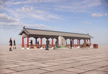 Chinese-style Corridor Leisure Corridor Flower Pond Tree Pond Landscape Stone Leisure Outdoor Chair Flower Box Figure Ancient Building Top Pavilion 3d model