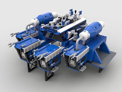 Blue Building Block Mechanical Device With Pipes Brackets And Industrial Modules 3d model