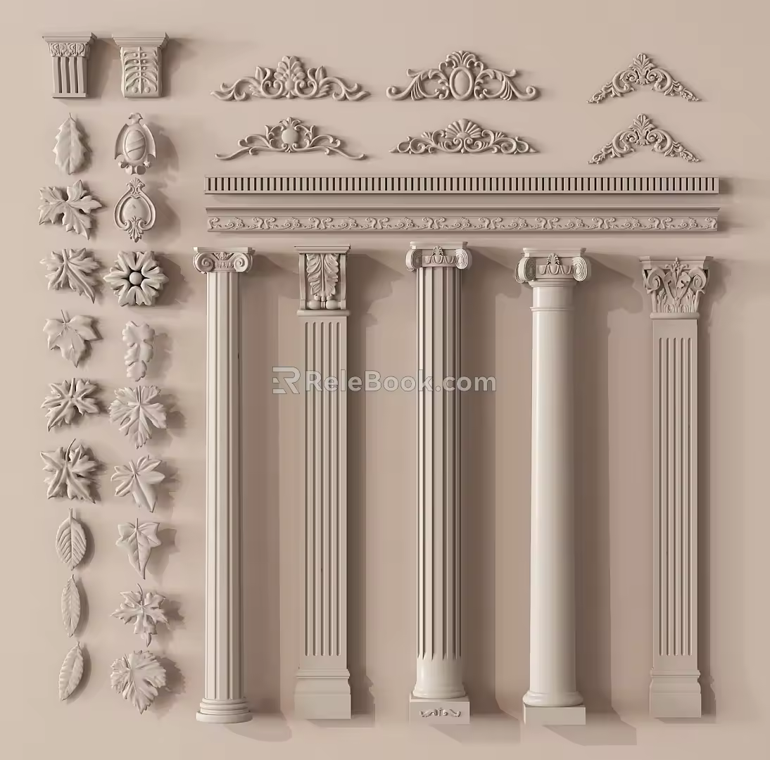 Jane European carved plaster line plaster component post lamp panel 3d model