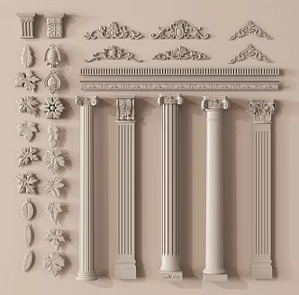 Jane European carved plaster line plaster component post lamp panel 3d model
