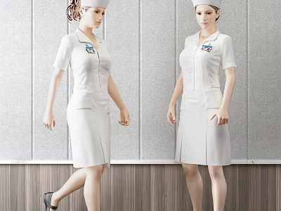 Women In White Nurse Uniforms With Badges Standing In Indoor Setting 3d model