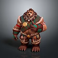 Tribal Bear Warrior in Green Brown Attire with Chest Medallion and Arm Straps