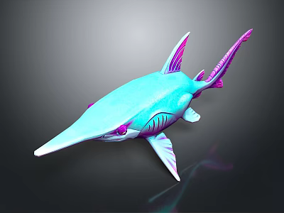 Turquoise Long Snouted Fish with Purple Fins and Sleek 3D Model Design 3d model