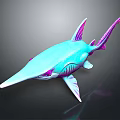 Turquoise Long Snouted Fish with Purple Fins and Sleek 3D Model Design