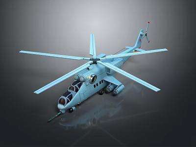 Military Transport Helicopter 3D Model Featuring Light Blue Body Main Rotor Tail Rotor And Cockpit 3d model
