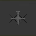 Airplane With Four Blue Propellers Large Fuselage And Red Logo On Tail In Gray Background