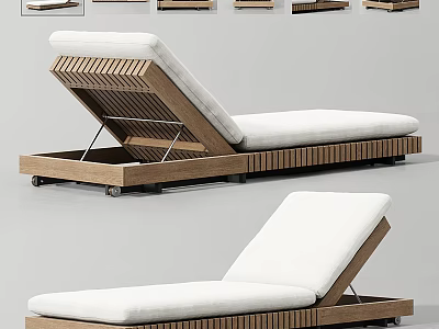 Modern Slatted Wooden Frame Lounge Chair With White Padded Cushion And Adjustable Backrest 3d model