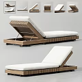 Modern Slatted Wooden Frame Lounge Chair With White Padded Cushion And Adjustable Backrest
