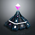 Futuristic Cosmic Spacecraft Structure With Purple Diamond Top And Blue Tech Design