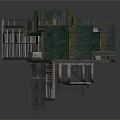 Industrial Equipment With Metal Frame Platform Staircase Green Panels And Gray Base