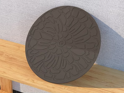 Artistic Intricate Dark Brown Circular Carved Design For Home Decor On Wooden Surface 3d model
