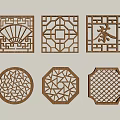 Traditional Wooden Carved Lattice Windows With Intricate Patterns And Various Shapes