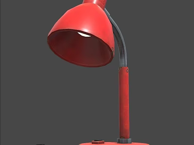 Stylish Red Table Lamp With Curved Arm And Round Base Design 3d model