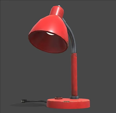 Stylish Red Table Lamp With Curved Arm And Round Base Design 3d model