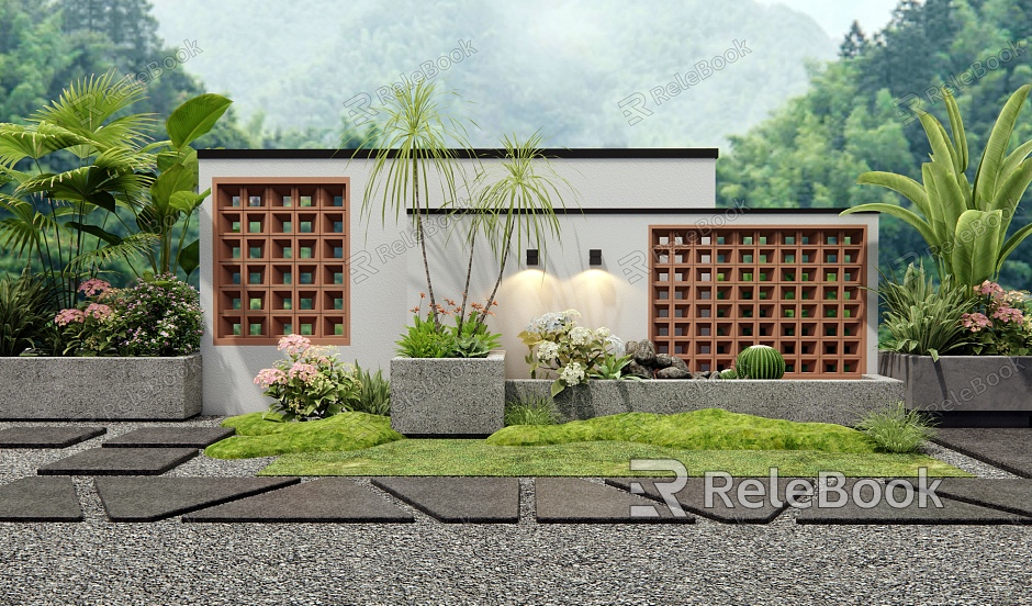 Modern Courtyard Landscape Wall Hollow Landscape Wall Courtyard Garden Flowers and Plants Landscape Plants Duitingbu model