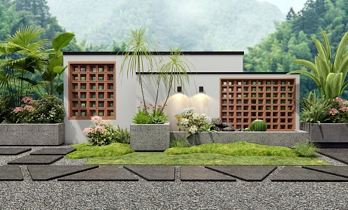 Modern Courtyard Landscape Wall Hollow Landscape Wall Courtyard Garden Flowers and Plants Landscape Plants Duitingbu 3d model