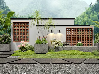 Modern Courtyard Landscape Wall Hollow Landscape Wall Courtyard Garden Flowers and Plants Landscape Plants Duitingbu 3d model