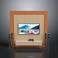 Modern TV Wall Unit Design With Flat Screen TV Wooden Panel And Metal Columns