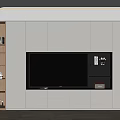 Modern Living Room TV Wall Unit with White Cabinets Black Screen and Open Storage Shelves