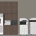 Office Appliances In Wooden Cabinet For Modern Office Workspace Organization