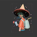 Cartoon Girl With Orange Slice Hat Holding Drink And White Backpack With Sparkles