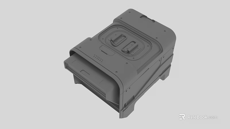 Gray Industrial Device Casing 3D Model With Structural Details And Holes 3d model